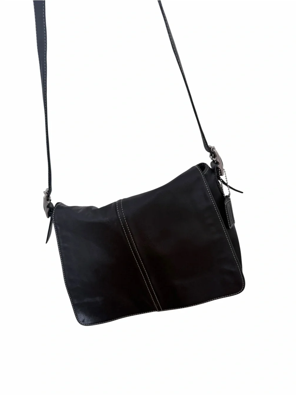 Coach Black Leather Messenger Bag with Contrast Stitching